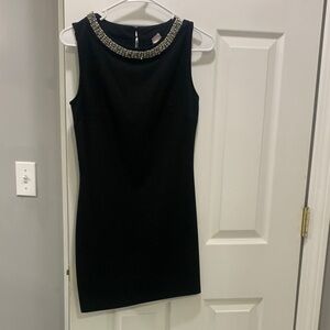 One Clothing Black Mini Dress with Embellished Neckline